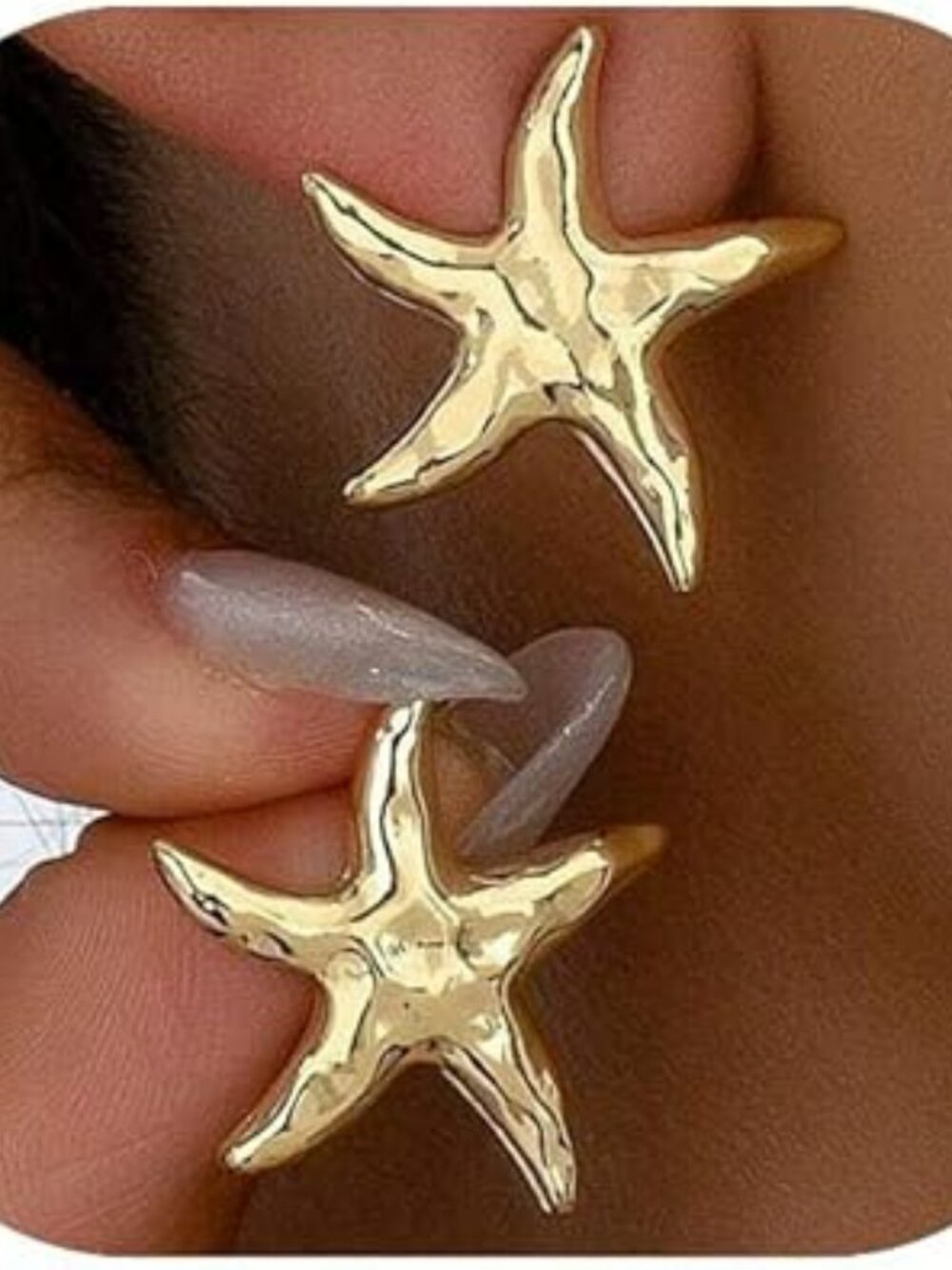 Chunky 14K Gold‎ Plated Starfish Earrings Trendy Boho Summer Beach Starfish